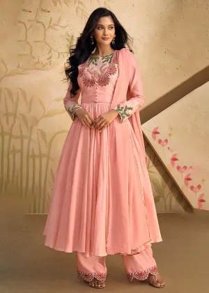 Real Silk Light Pink Anarkali Style Pant Salwar Suit