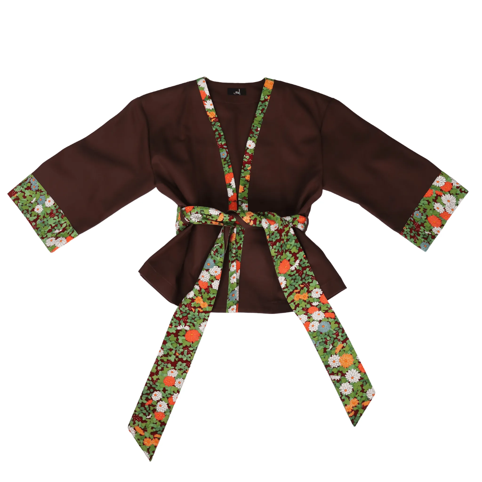 Red Flower-Kimono Jacket(Brown)