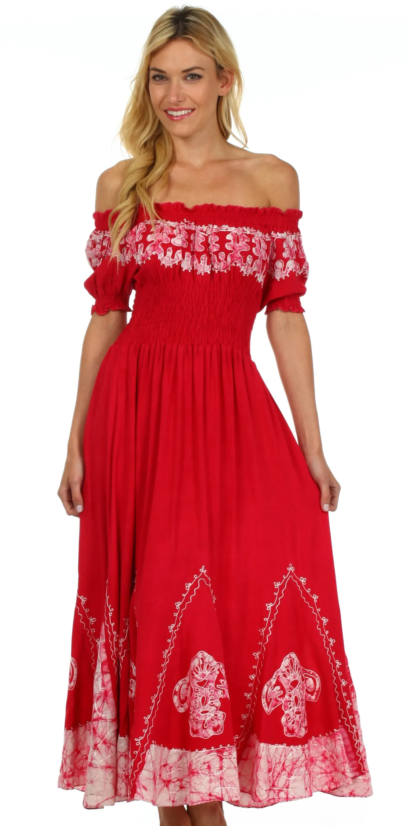 Sakkas Elizabeth Batik Embroidered Peasant Dress