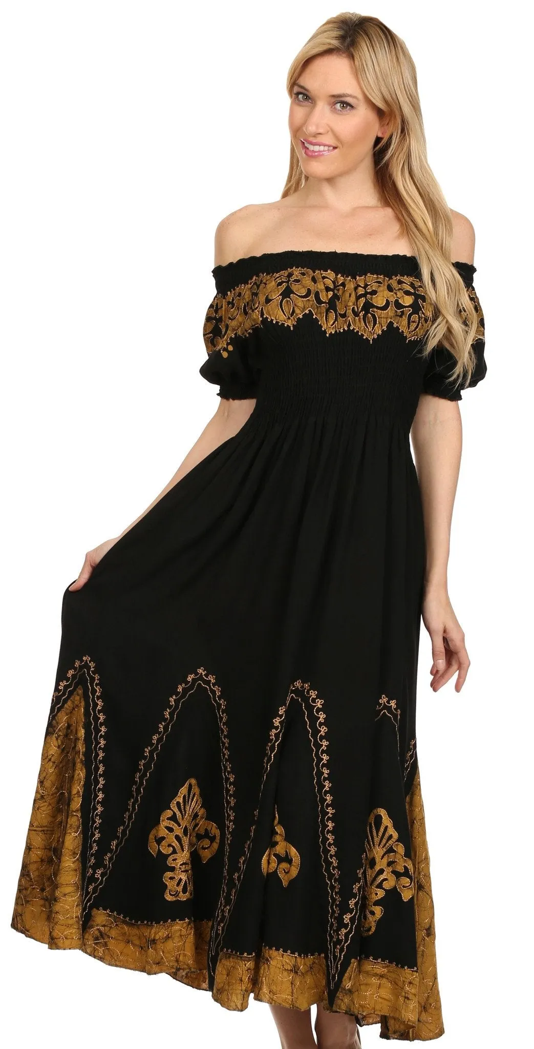 Sakkas Elizabeth Batik Embroidered Peasant Dress