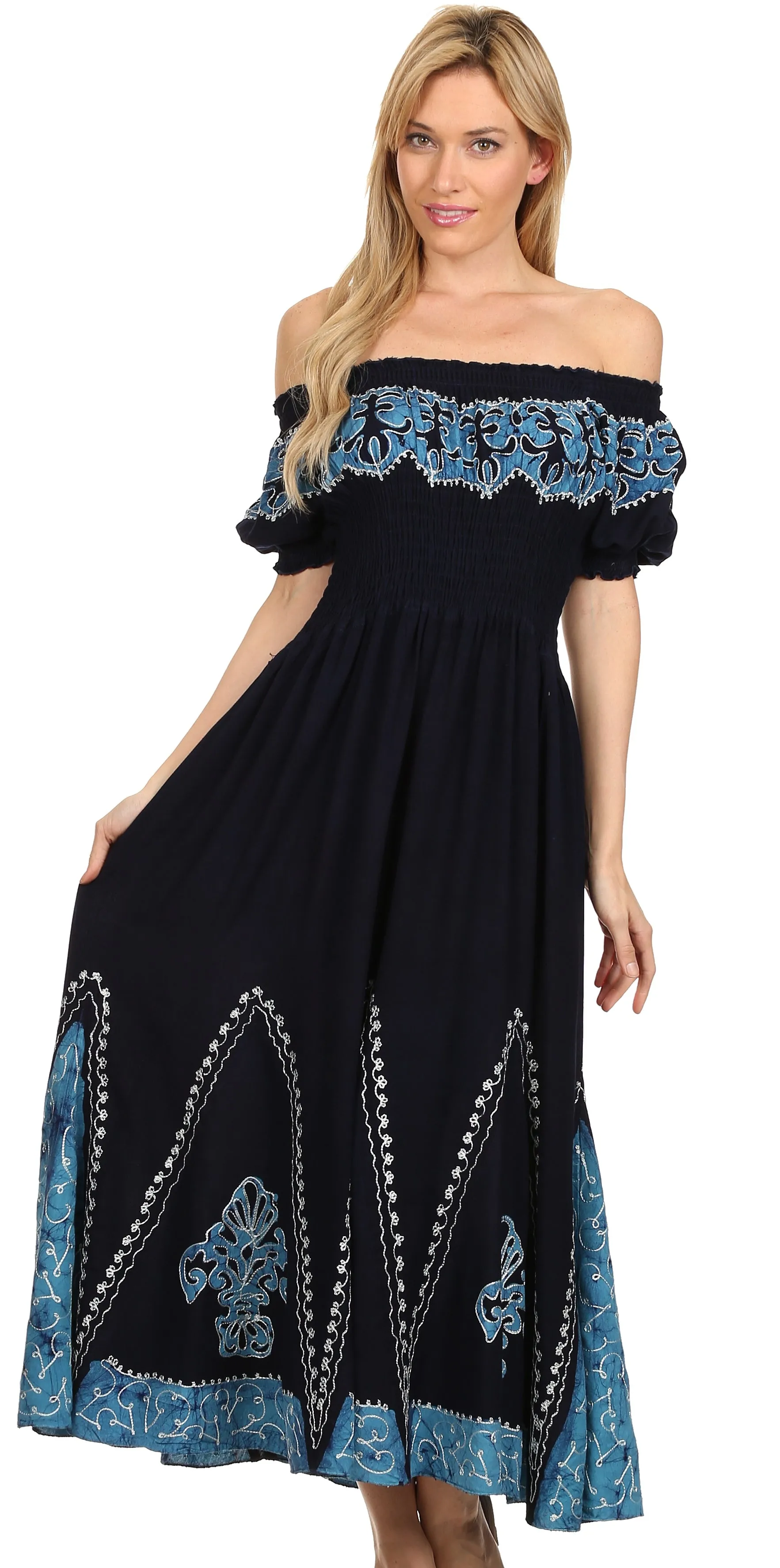 Sakkas Elizabeth Batik Embroidered Peasant Dress