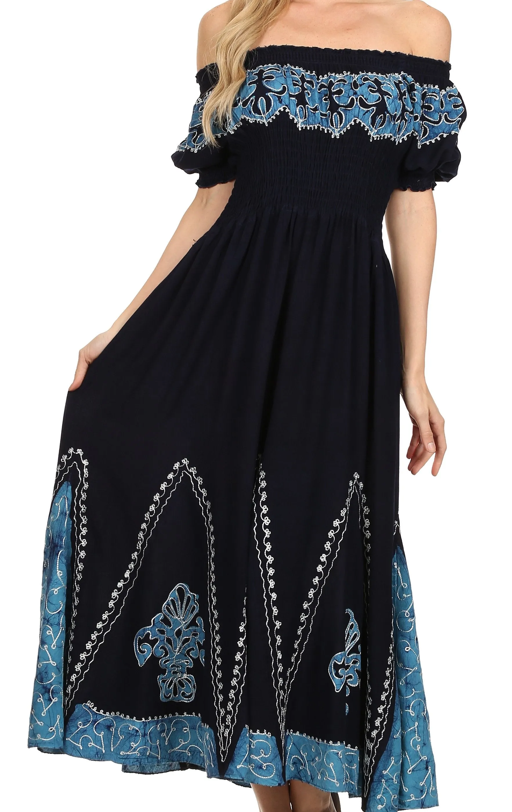 Sakkas Elizabeth Batik Embroidered Peasant Dress