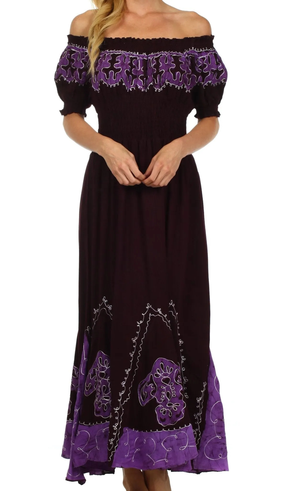 Sakkas Elizabeth Batik Embroidered Peasant Dress