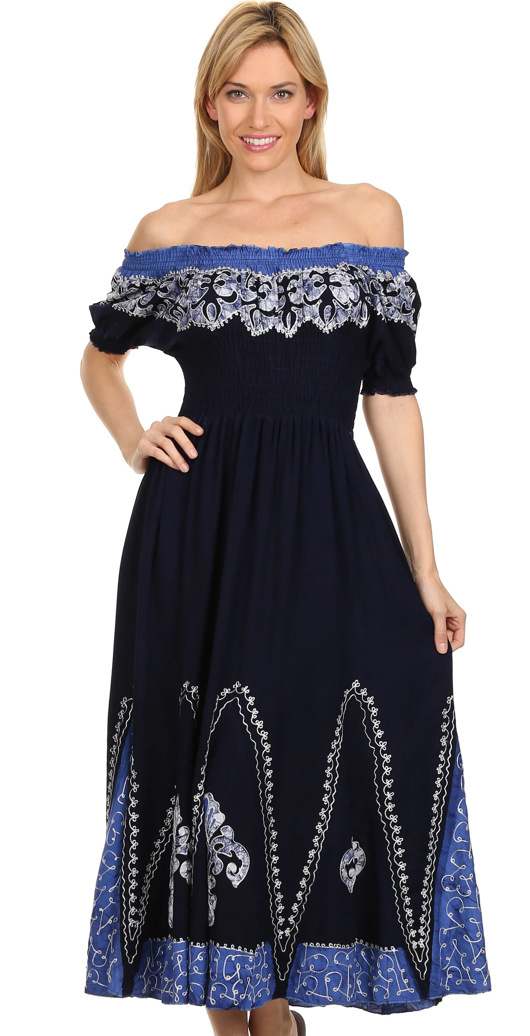 Sakkas Elizabeth Batik Embroidered Peasant Dress