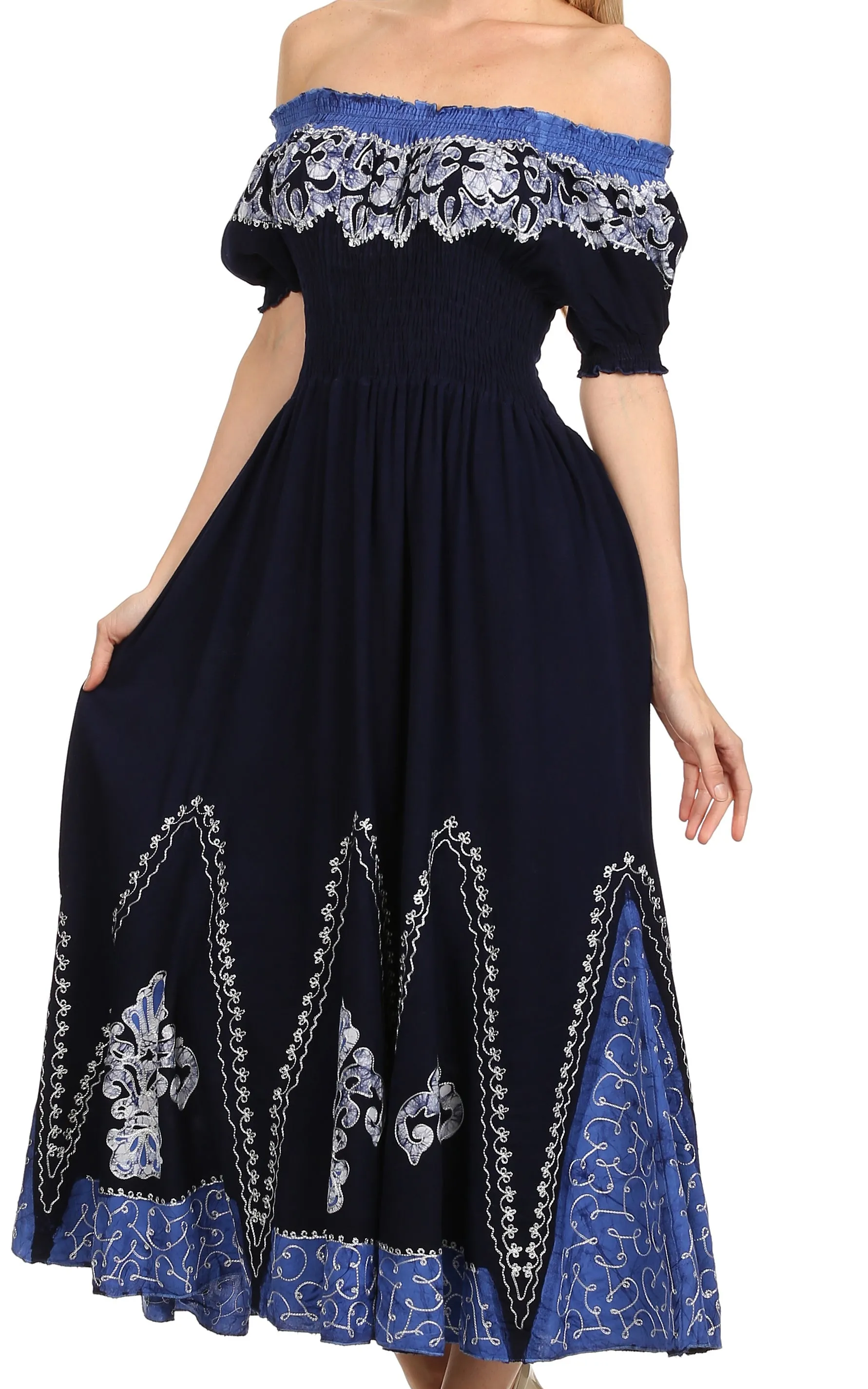 Sakkas Elizabeth Batik Embroidered Peasant Dress