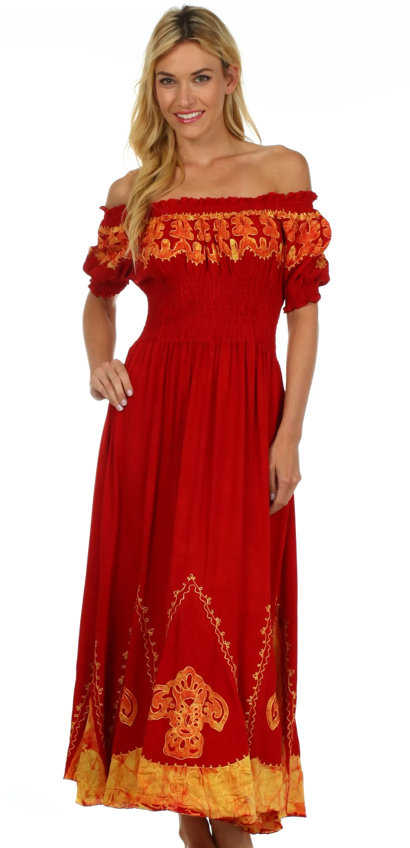 Sakkas Elizabeth Batik Embroidered Peasant Dress