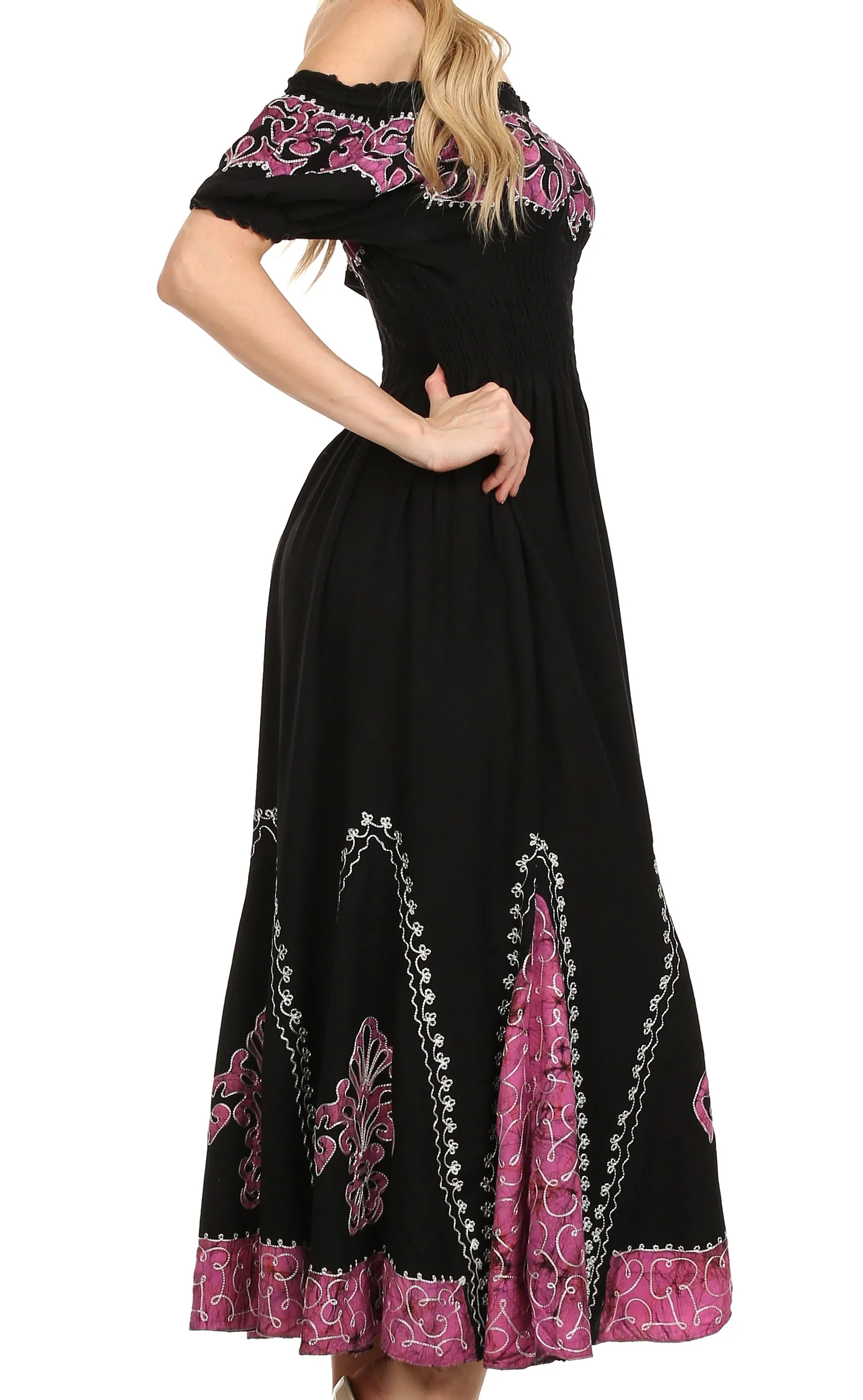 Sakkas Elizabeth Batik Embroidered Peasant Dress