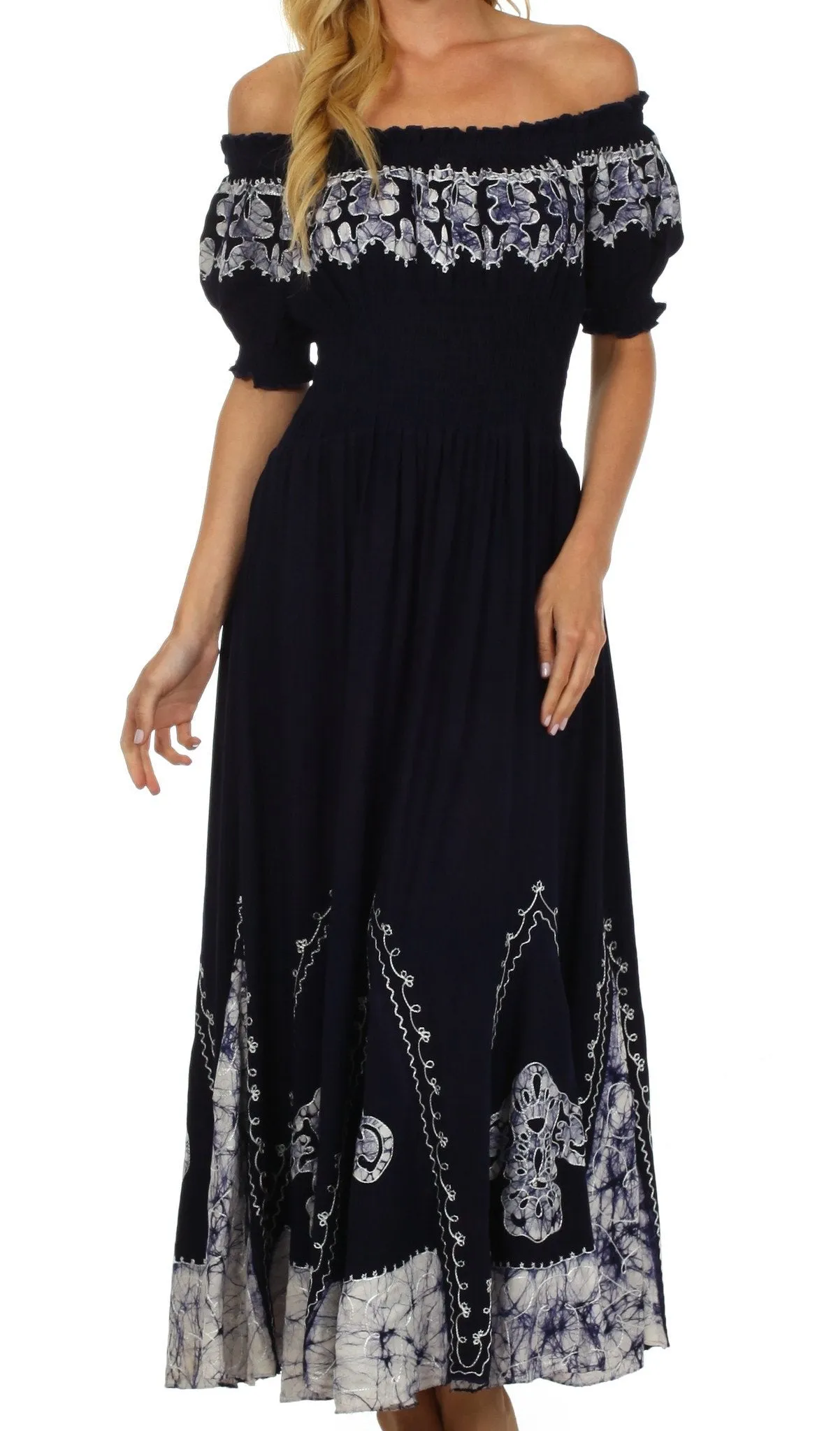 Sakkas Elizabeth Batik Embroidered Peasant Dress