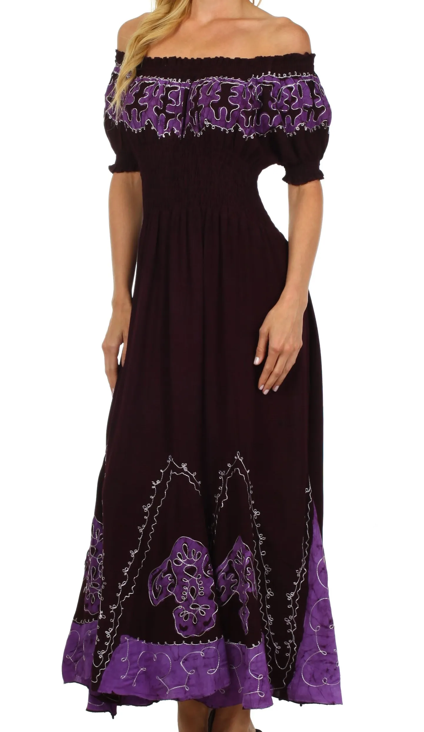 Sakkas Elizabeth Batik Embroidered Peasant Dress