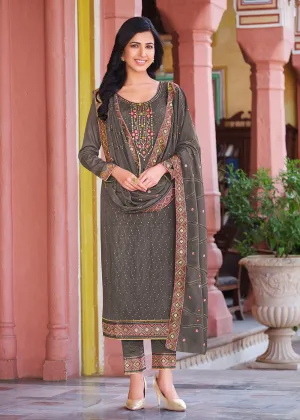 Shade Grey Pakistani Pant Style Chinnon Salwar Suit