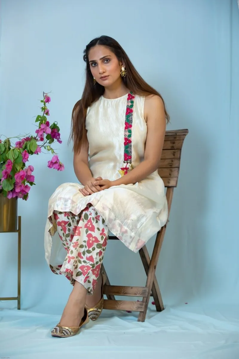 Silk embroidered placket kurta with dhoti pants