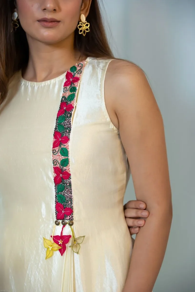 Silk embroidered placket kurta with dhoti pants