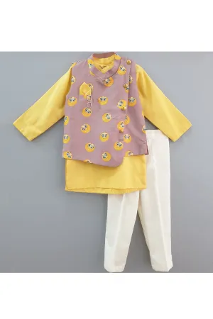 Smileys printed jacket and yellow kurta with pants