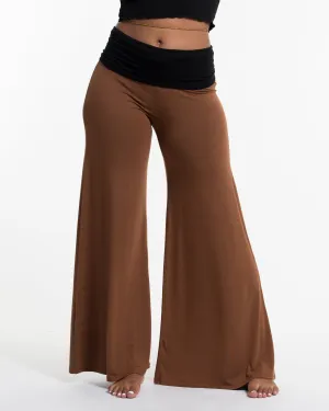 Solid Color Spandex Wide Leg Palazzo Pants in Brown