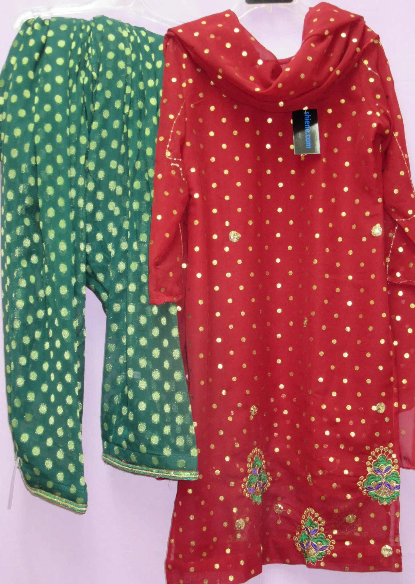 Suit 5096a Georgette Patyala Red Kameez Green Patyala Salwar Medium Size