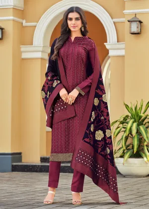 Swarovski Embroidered Sensational Maroon Pant Salwar Suit