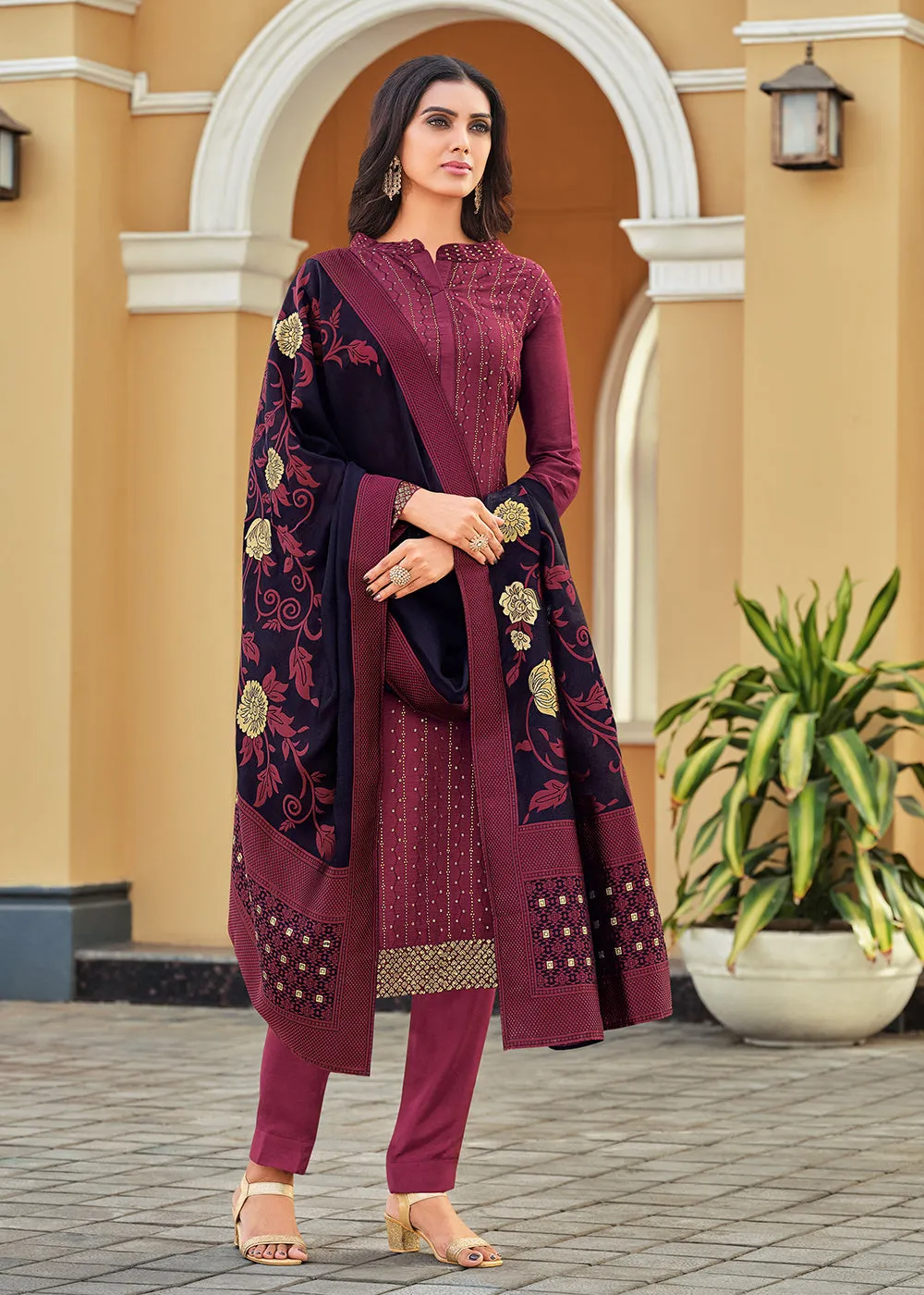 Swarovski Embroidered Sensational Maroon Pant Salwar Suit