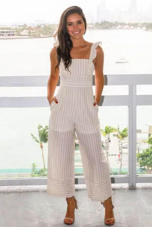 Taupe Striped Jumpsuit