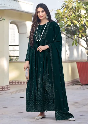 Teal Green Georgette Embroidered Frock Style Salwar Suit