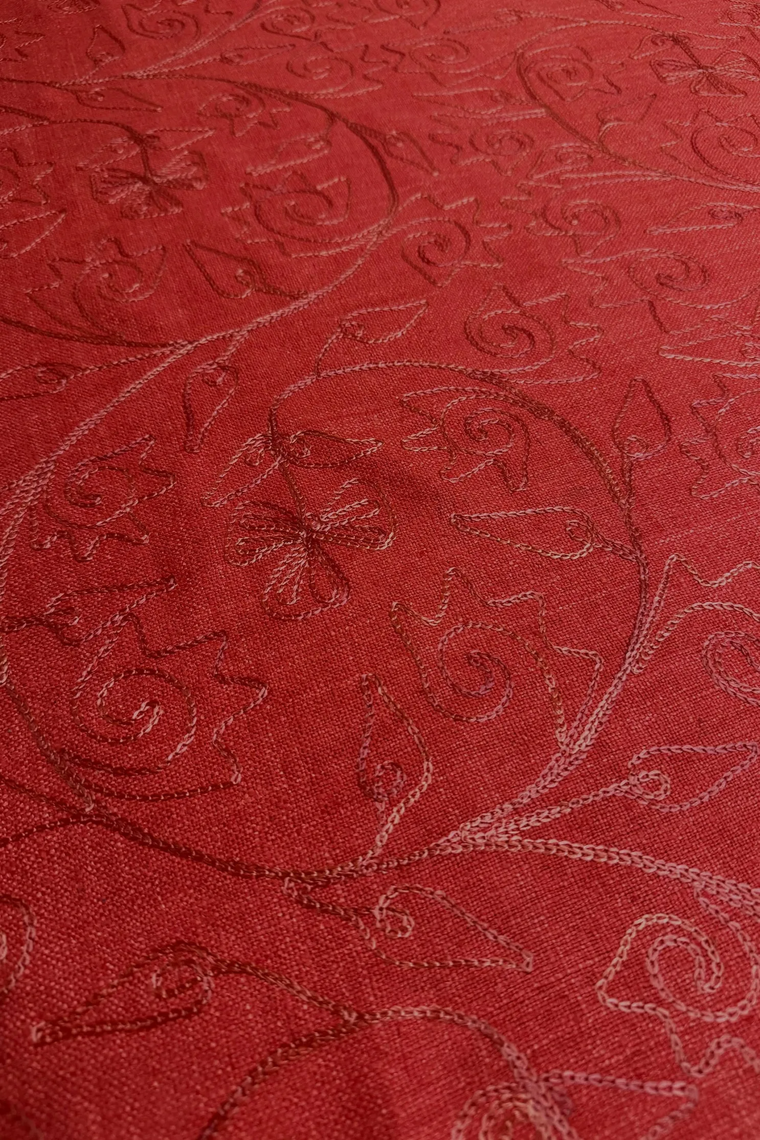 Tomato Red Embroidered Silk Linen MEMT-018-37