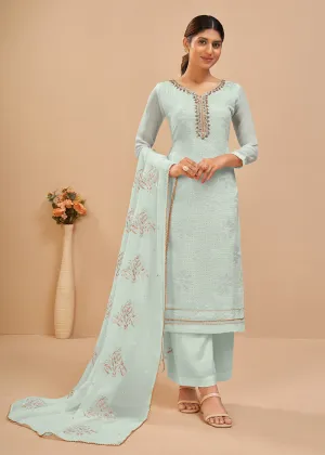 Trendy Light Blue Sequins & Khatli Work Festive Palazzo Suit