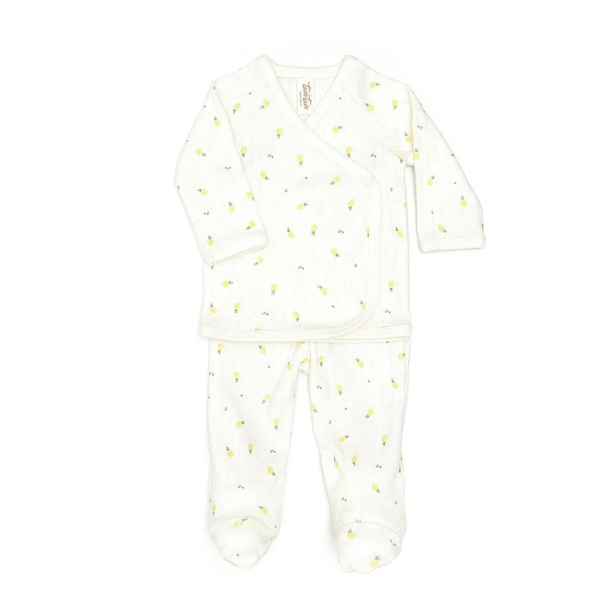 Tun Tun (Peru) - Pointelle Kimono Top   Pant Set - Lemons (Cream)