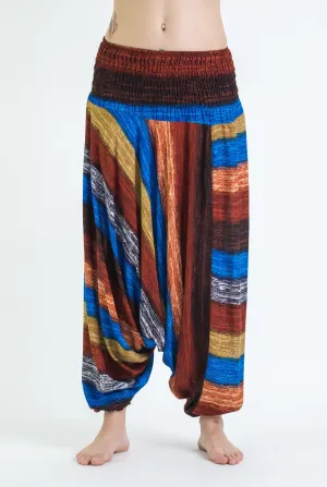 Unisex Boho Striped Drop Crotch Jumpsuit Harem Pants in Festival  Rust