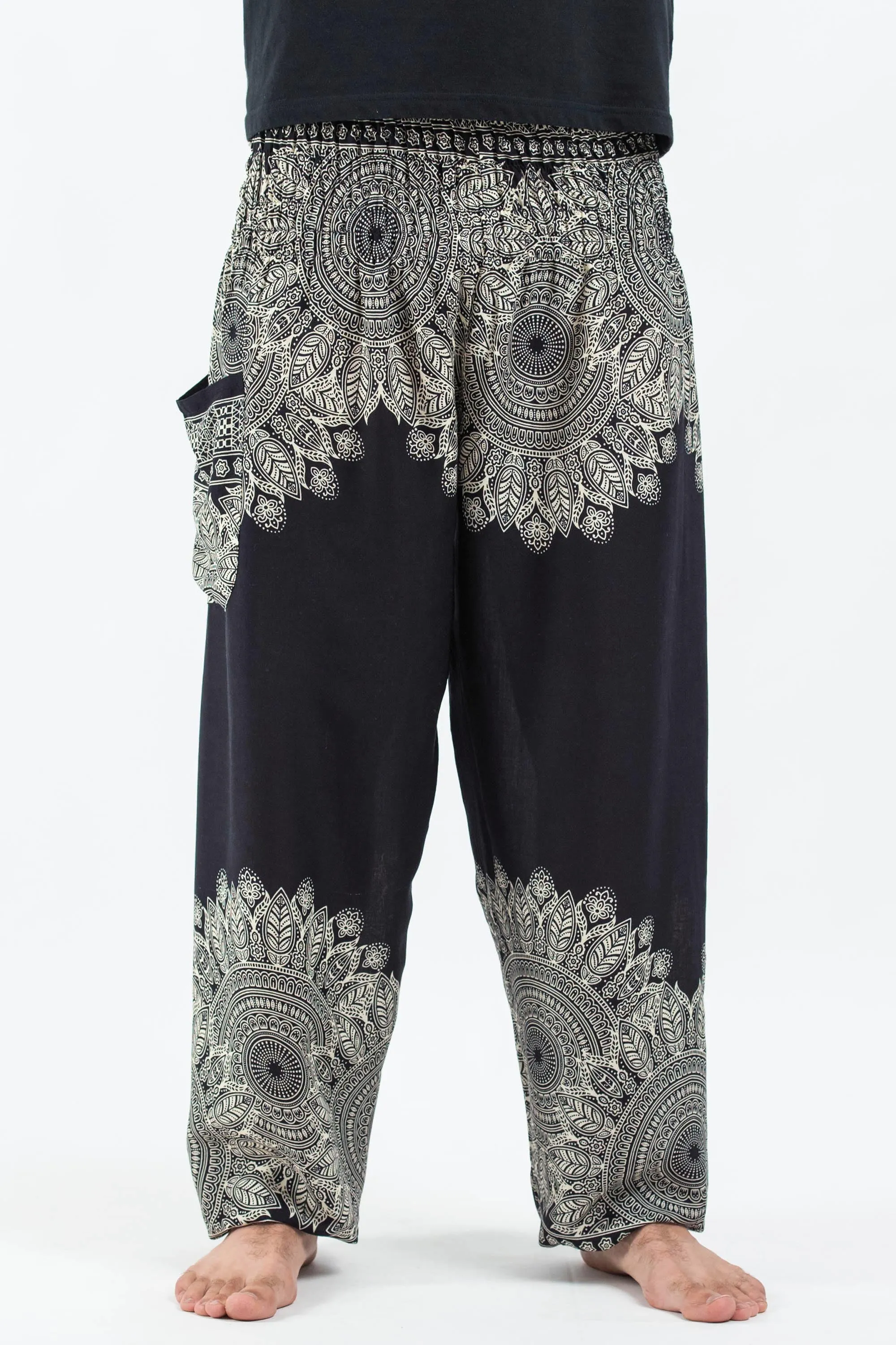 Unisex Floral Mandalas Harem Pants in Black