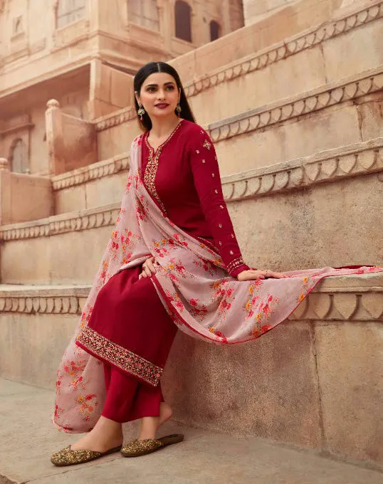 Unstitched Red Crepe Suits Set With Georgette Dupatta Dress material