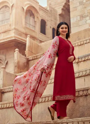 Unstitched Red Crepe Suits Set With Georgette Dupatta Dress material