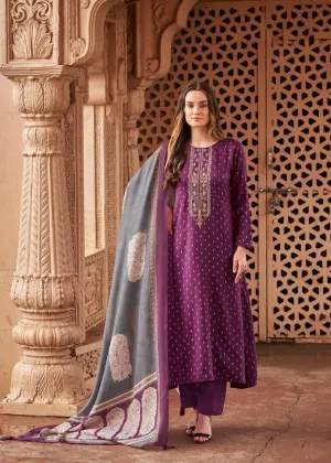 Unstitched Winter Woollen Violet Pashmina Suits Materials