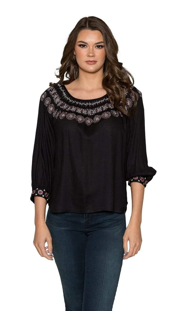 Velvet by Graham & Spencer Eva Embroidered Peasant Top