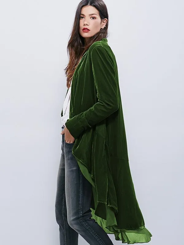 Velvet Chiffon Falbala Cardigan Outwear Tops