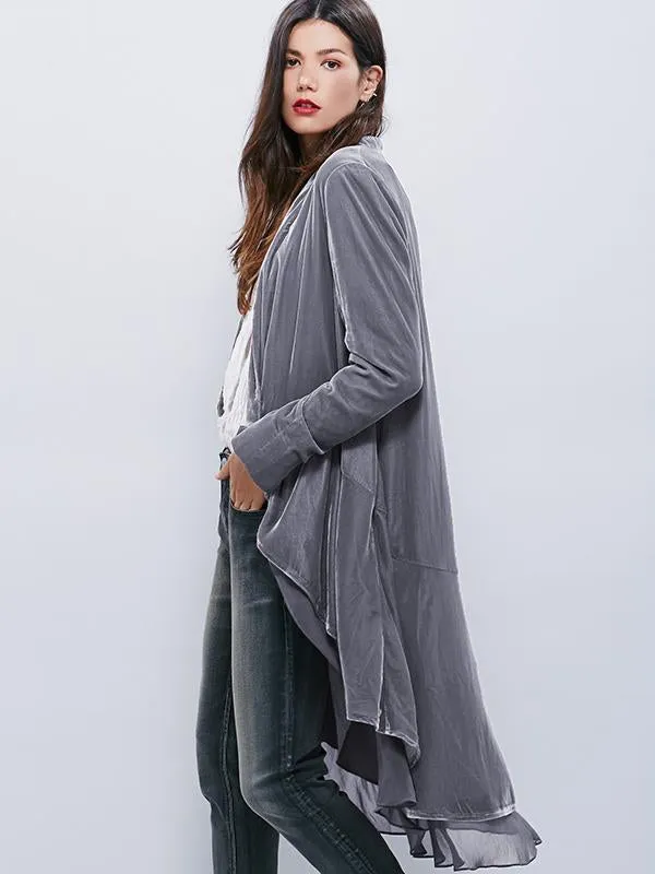 Velvet Chiffon Falbala Cardigan Outwear Tops