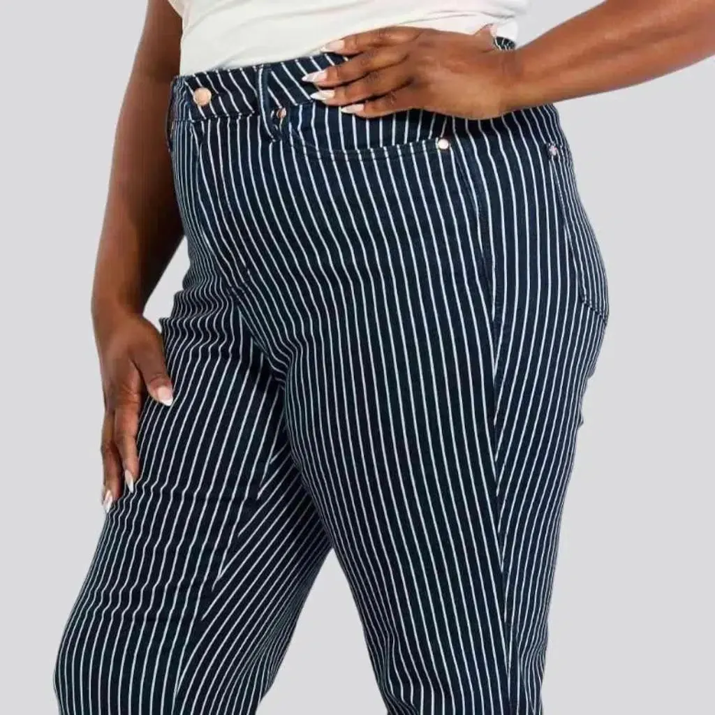 Vertical-stripes women's denim pants