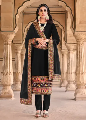 Wedding Festive Velvet Black Pant Style Salwar Suit