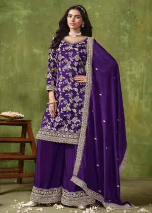 Wedding Wear Purple Dola Silk Jacquard Palazzo Suit