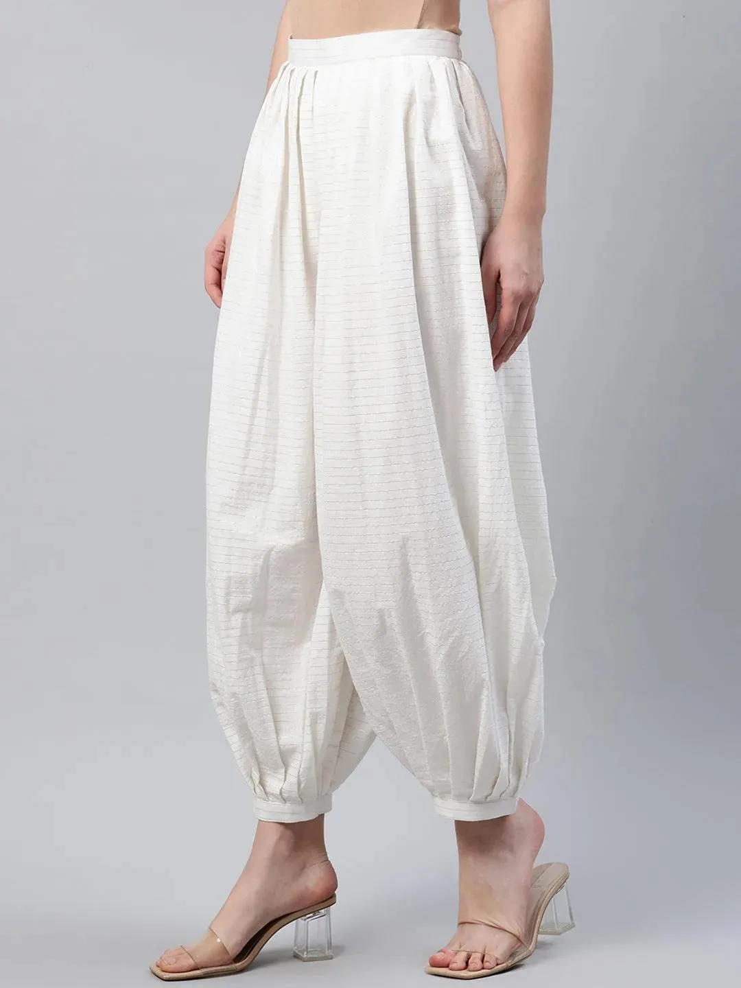 White Striped Cotton Salwar Pants