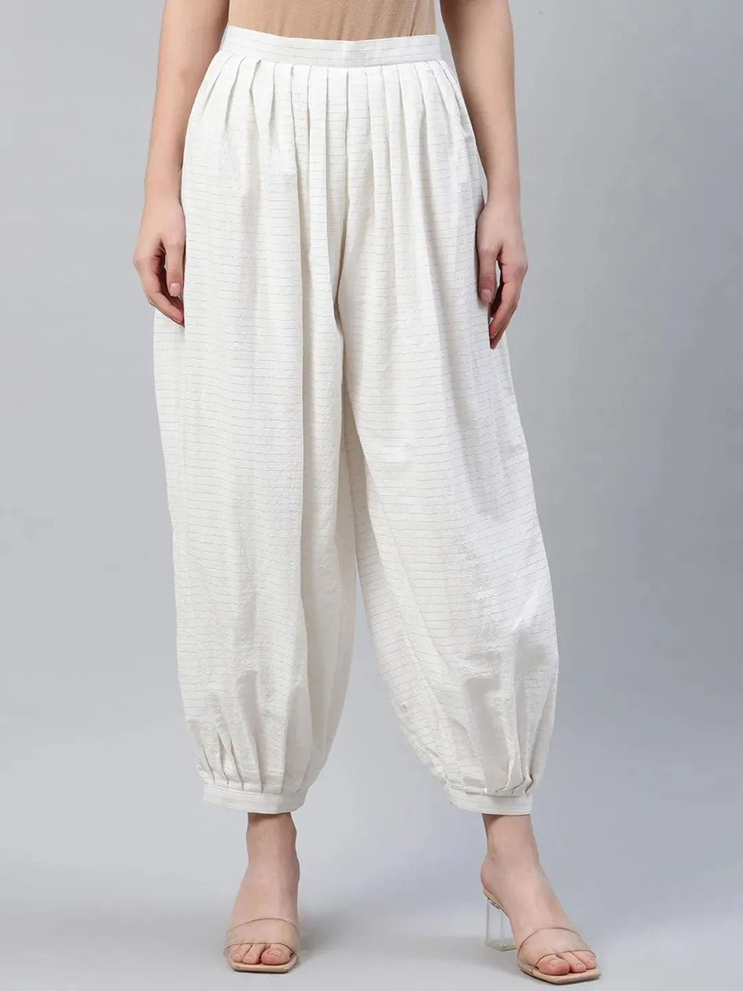 White Striped Cotton Salwar Pants