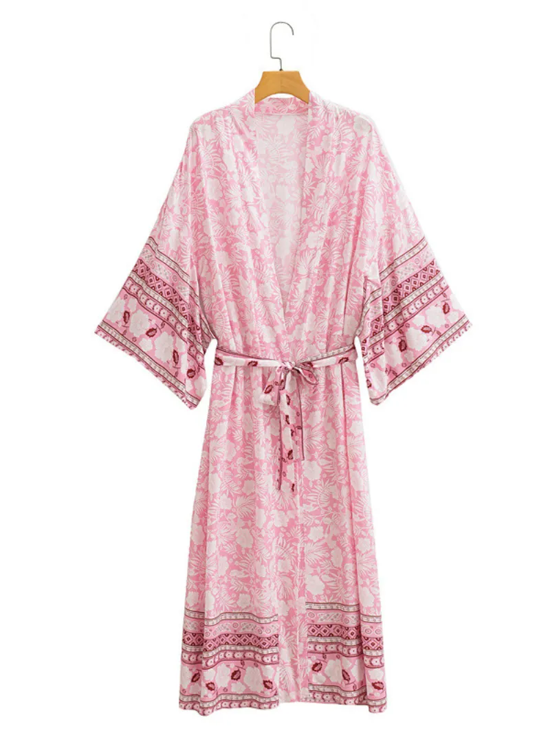 Women's Gorgeous Bohemian long Kimono,  Women Long Floral Kimono Dress Bohemian Beach Kimono