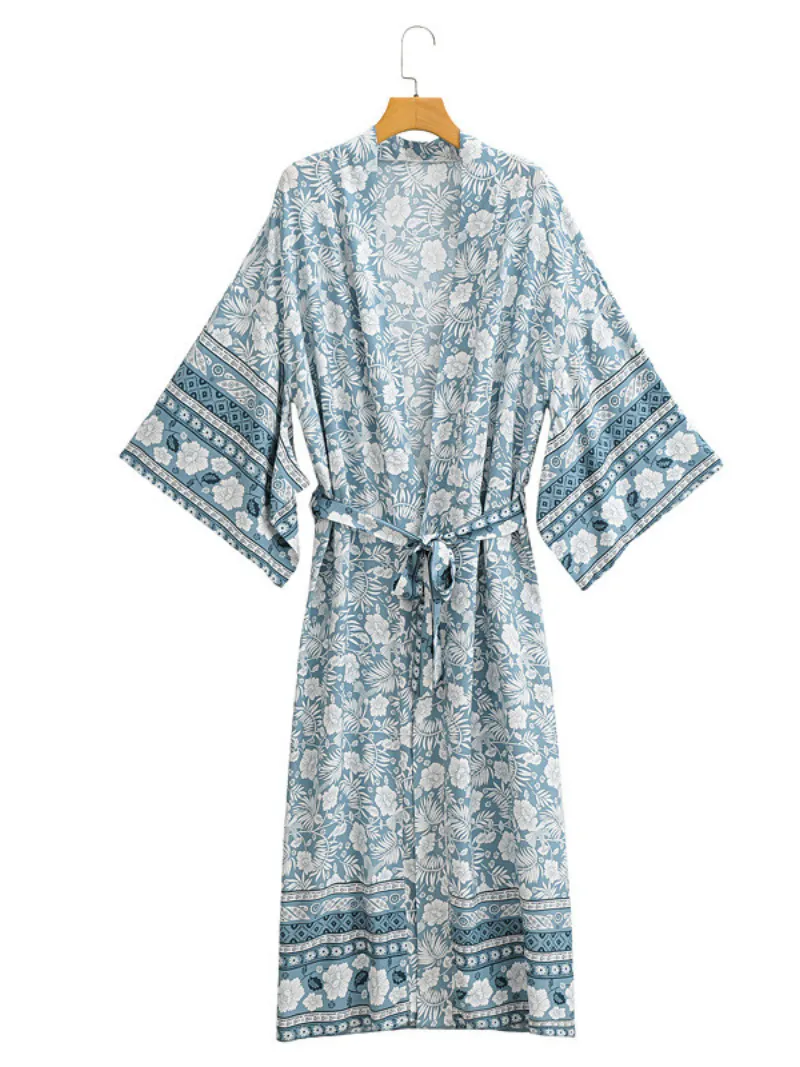 Women's Gorgeous Bohemian long Kimono,  Women Long Floral Kimono Dress Bohemian Beach Kimono