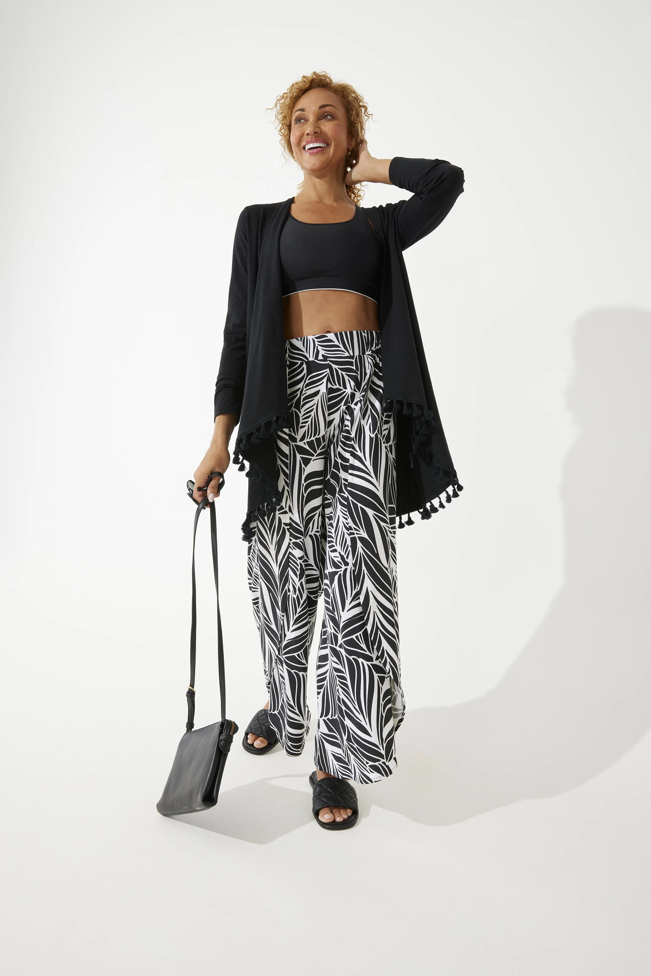 Women's Lynsu Wide Leg Pants  |  Black/White Coconut Palm